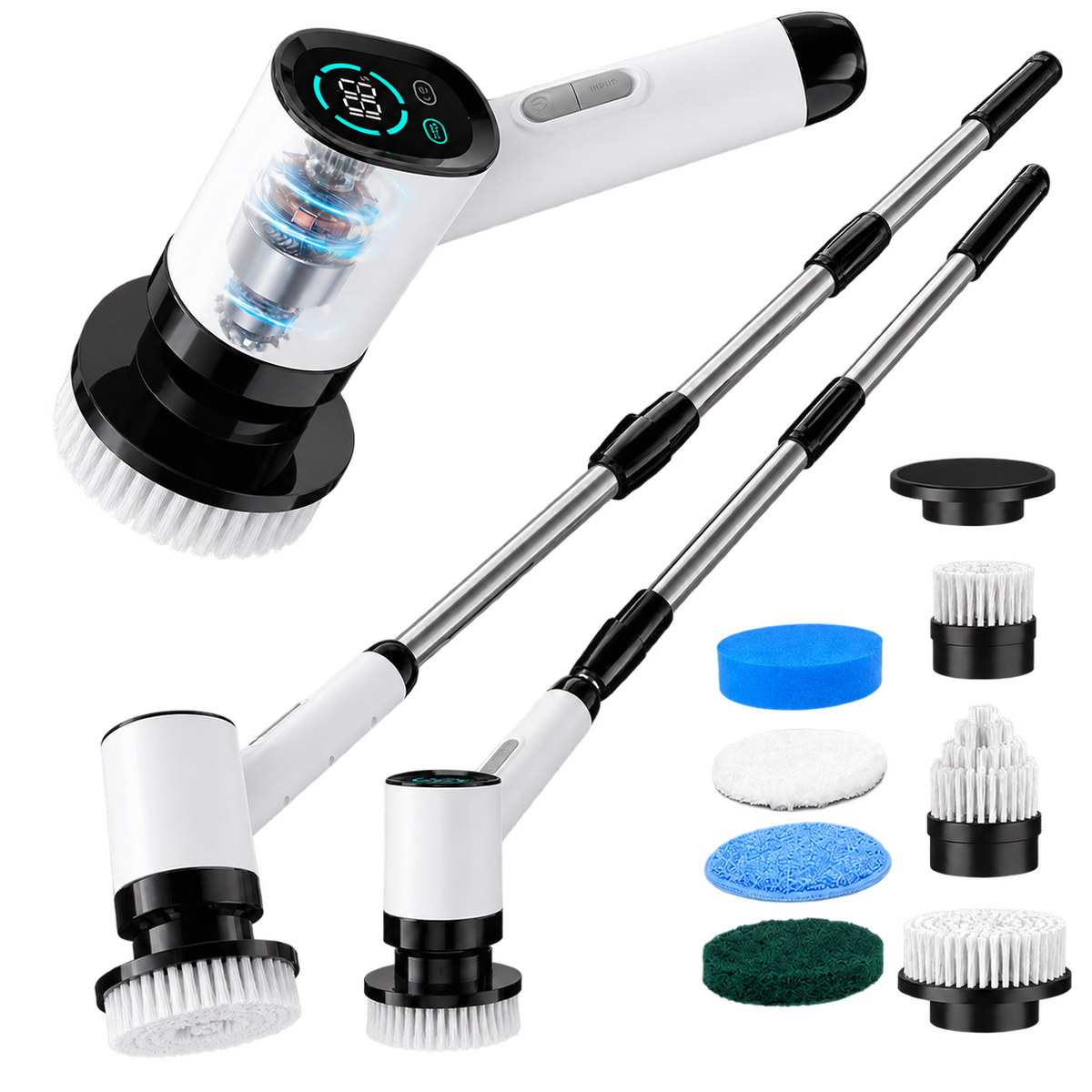 Brosse rotative électrique Rotactiv complète avec manches télescopiques et brosses interchangeables