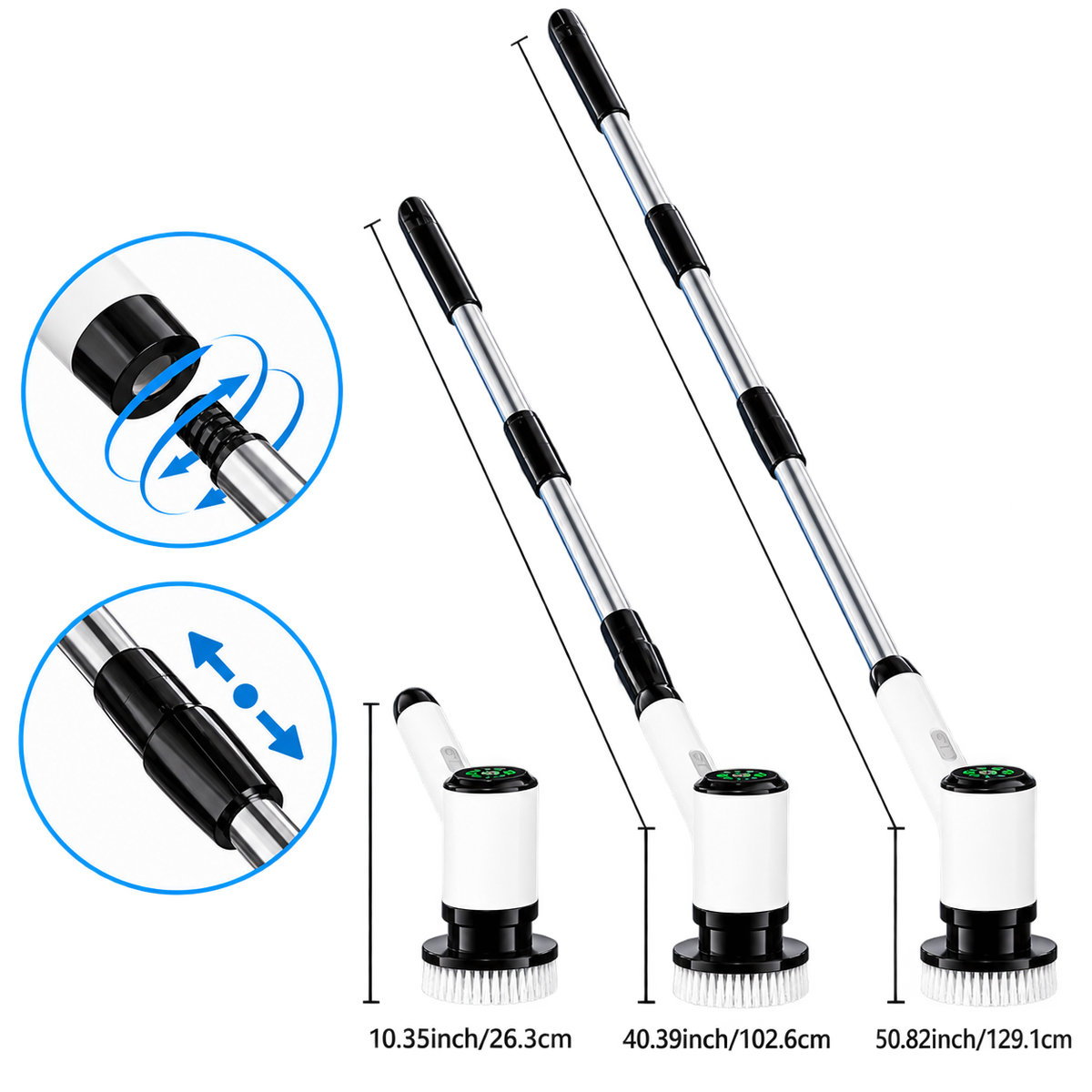 Manche télescopique réglable de la brosse Rotactiv jusqu'à 129cm - rotation et extension
