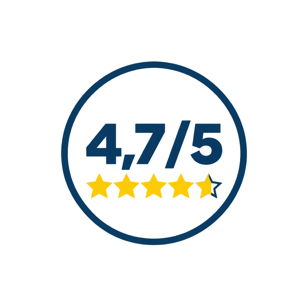 Badge avis clients 4,7/5 étoiles - brosse rotative Rotactiv