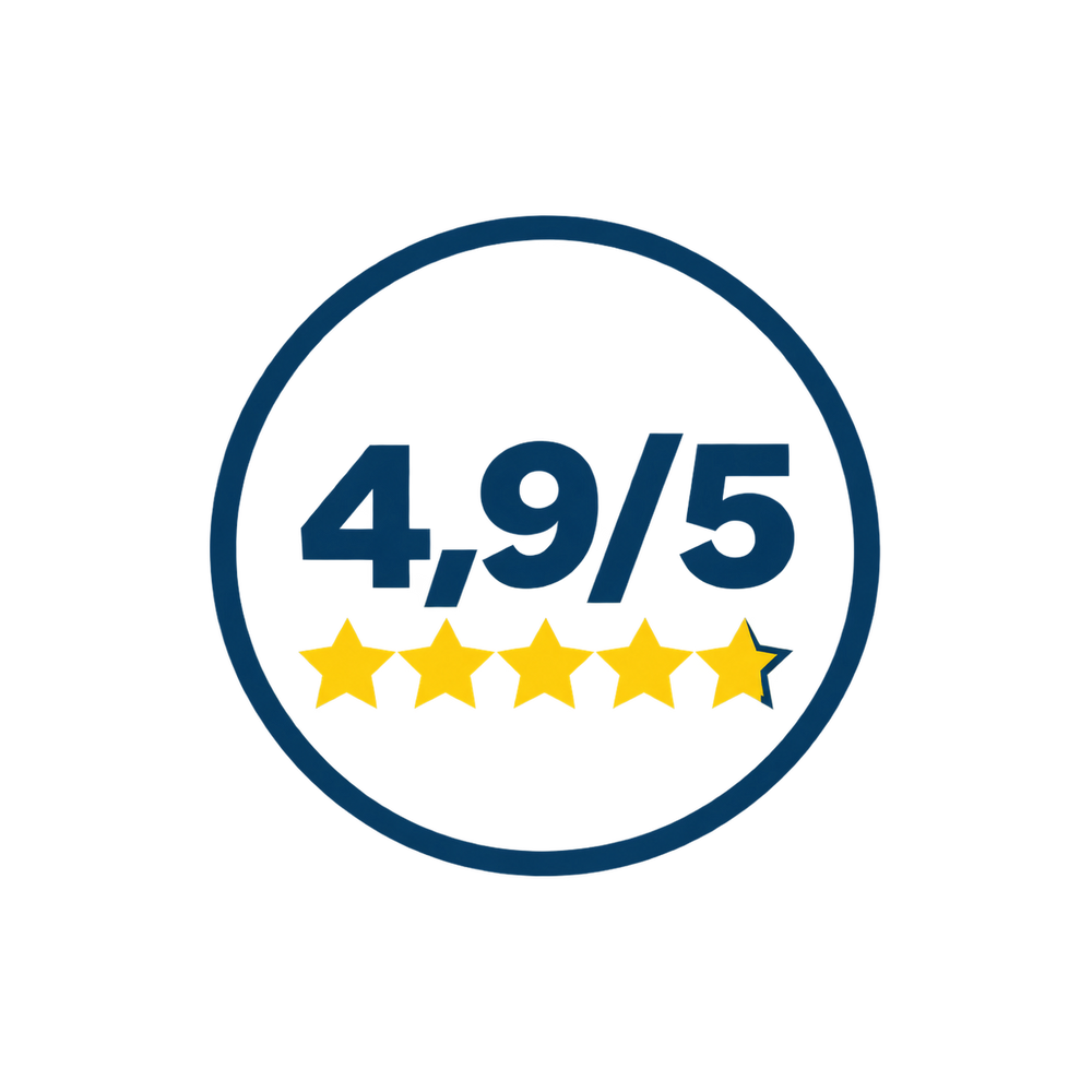 Badge avis clients 4,9/5 étoiles - brosse rotative Rotactiv